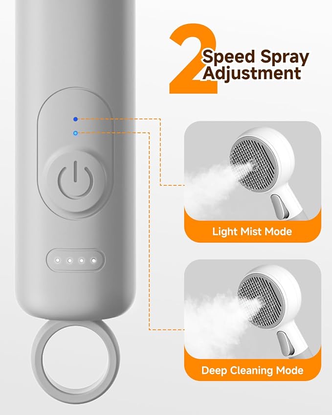 Pet Spray Brush for Cats & Dogs, 3-in-1 Grooming Tool with Cool Mist, 2-Speed Spray Settings, Removes Dander & Deshedding, One-Touch Self-Cleaning Hair Brush, for Long Short Hair Pets
