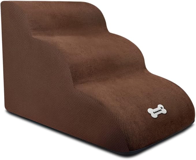 Dog Stairs, Soft Comfortable Pet Stairs with Washable & Zippered Cover, Easy Climb Dog Ramp Steps, Dog Ramps for Sofa Bed(Dark Brown)