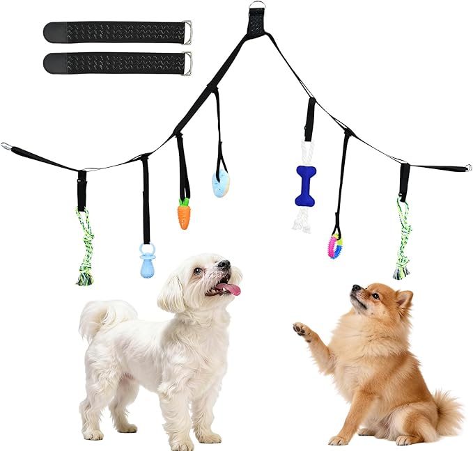 Puppy Hanging Tug Toy with 7 Replaceable Toys Interactive Rope Toy for Small Dogs & Puppies Teething Chew, Enrichment Play, Indoor & Outdoor Dog Pull Toy to Keep Them Busy