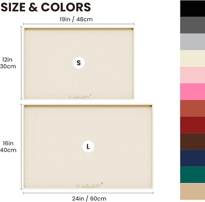 VIVAGLORY Dog Bowl Mat Grippymat Pet Food Mat, Waterproof Washable Nonslip Silicone for Pet & Cat, Food and Water Placemat with Lip & Raised Edges for Indoor Floor, S, Ivory