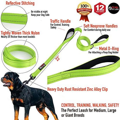 Primal Pet Gear Dog Leash 6ft Long,Traffic Padded Two Handle,Heavy Duty,Reflective Double Handles Lead for Control Safety Training,Leashes for Large Dogs or Medium Dogs,Dual Handles Leads(Green) - Image 2