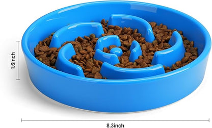 Slow Feeder Dog Bowl, Ceramic 8.3 inch Dog Food Bowls for Small, Medium, and Large Breed, Anti-Slip Maze Puzzle Food Dish to Slow Down Eating (Blue, 8.3 inch)