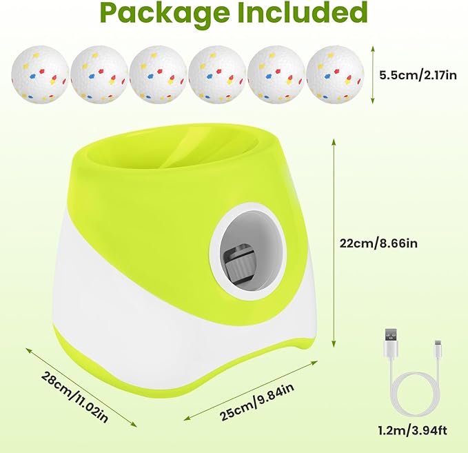 Automatic Dog Ball Launcher, Rechargeable Upgraded Dog Ball Throw Launcher Interactive Tennis Ball Thrower with 2.3in Balls, 3 Adjustable Distance Settings for Small Medium Dogs