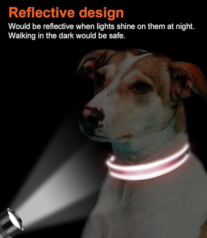 Joytale Reflective Dog Collar, Soft Neoprene Padded, Metal D-Ring, Nylon Pet Collar Adjustable for Large Dogs, Neon Pink, L