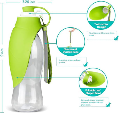 TIOVERY Dog Water Bottle, Portable Pet Water Dispenser Feeder Leak Proof with Drinking Cup Dish Bowl for Outdoor Walking, Hiking, Travel, 20OZ Water Bottle Fit for Small to Large Dogs and Cats Green