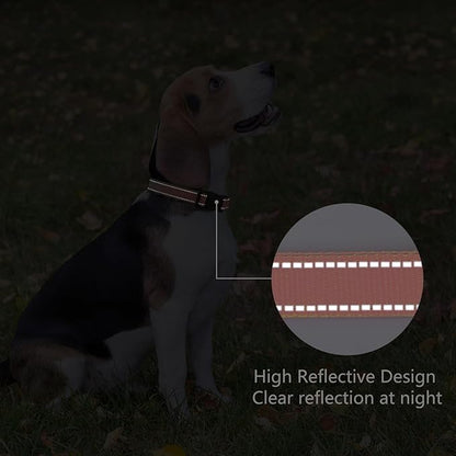 Reflective Dog Collar Padded with Soft Neoprene Breathable Quick Release Basic Dog Collars for Medium Large Dogs Coral