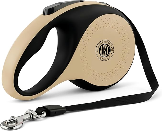 American Kennel Club Heavy Duty Retractable Dog Leash, 16.4ft, Tangle-Free, Ergonomic Grip, One-Hand Brake, for Medium & Large Dogs up to 110 lbs Tan