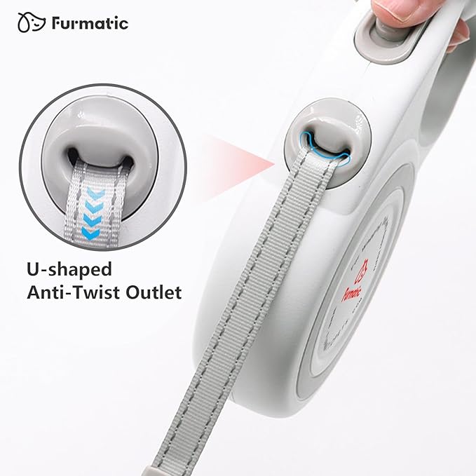 Tangle-Free Retractable Dog Leash | 16 ft Strong Reflective Nylon Tape | One-Hand Brake, Pause, Lock | (White, Medium（5m）)