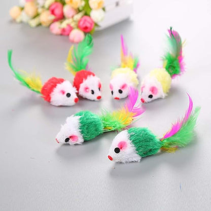 Smoro 100Pcs Cat Mouse Toys Feather Mouse Interactive Mini Funny Animal Playing Toys for Cats Kitten