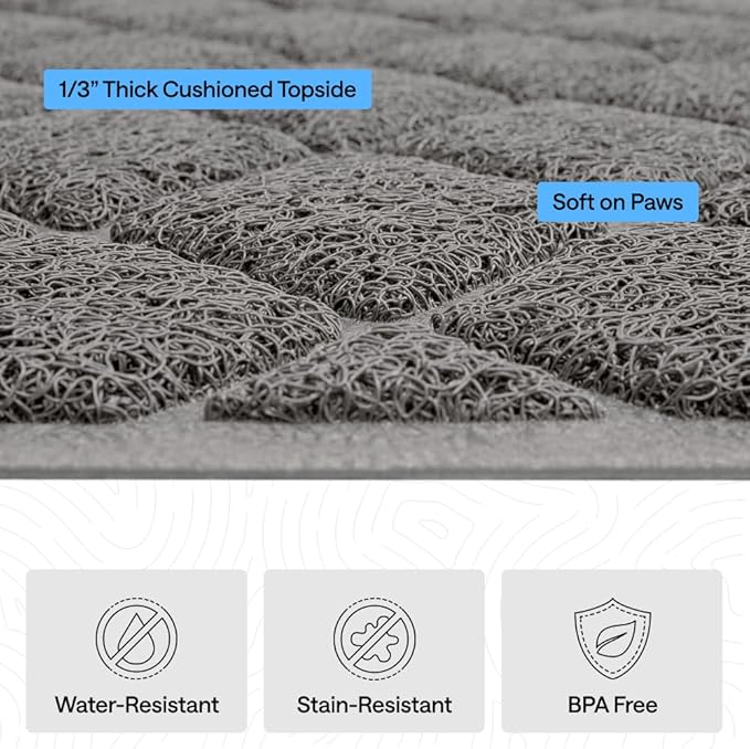 GORILLA GRIP Cat Litter Box Mat, Cushioned Coil Mesh Litter Trapping Mats, Scatter Control Supplies for Less Mess, Phthalate Free, Ultra Deep Catch Grooves, Rinse or Vacuum to Clean, 17x11 Gray