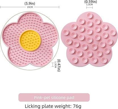renvena Cat Lick Pad Slow Feeder Flower Shape Silicone Mat with Suction Cups for Kittens Small Dogs Easy Clean Pink One Size
