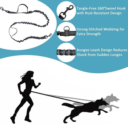 Hands Free Dog Leash, Heavy Duty Waist Leash with Zipper Pouch for Dog Walking, Jogging, Hiking, Adjustable Waist Belt with Pack Retractable Rope,Running Leashes for Medium & Large Dogs