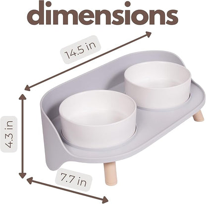 A4DOG Ceramic Dog Bowls with Stand - Elevated Dog Water and Food Bowl Set 13.5oz Cat & Dog Feeding Station Spill Proof Splash Proof Raised Pet Food Bowls for Dogs, No Mess Pet Feeder - Gray