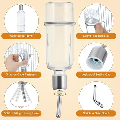 Baluue Dog Water Dispenser No-Drip Pet Water Bottle for Cage Crate 180ml /6Oz Hanging Small Bottle for Cage Crate Raised and Lowered Waterfeeding for Dogs and Small Pets