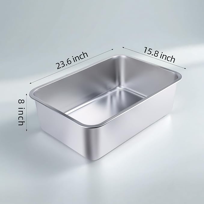 Stainless Steel Cat Litter Box - Large Metal High-Sided Pan for Cats, Pets, Non-Stick, Odor-Free, Easy to Clean, Splash-Proof, Durable (23.6" L x 15.8" W x 8" H)