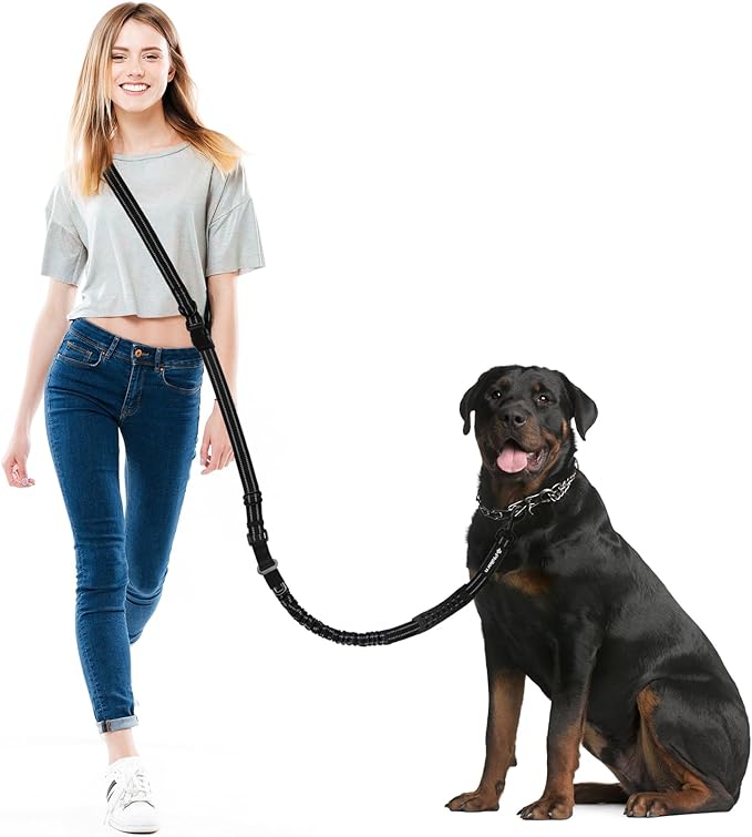 Philorn Hands Free Dog Leash, Crossbody Dog Leash, 6.9-8.9 Ft Multifunctional Waist Walking Belt with Car Safety Buckle for Large and Medium Dogs Jogging,Running,Training (Black, 25-120 lbs)