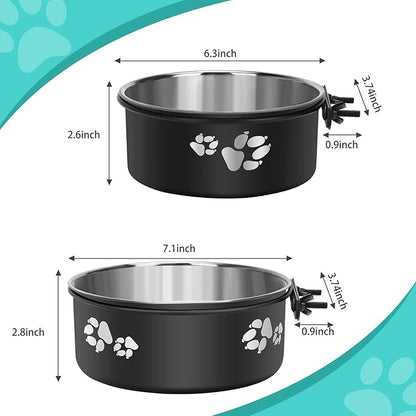 Kennel Water Bowl, Stainless Steel Dog Crate Water Bowl No Spill, 2 Pack Hanging Dog Bowls for Kennel Cage,Metal Pet Food Feeder for Dogs Cats
