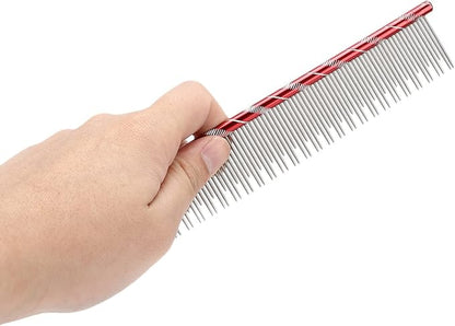 Zerodis Pet Hair Removal Comb, Reusable Stainless Steel, Comfortable Grooming Comb for Cats & Dogs, Red