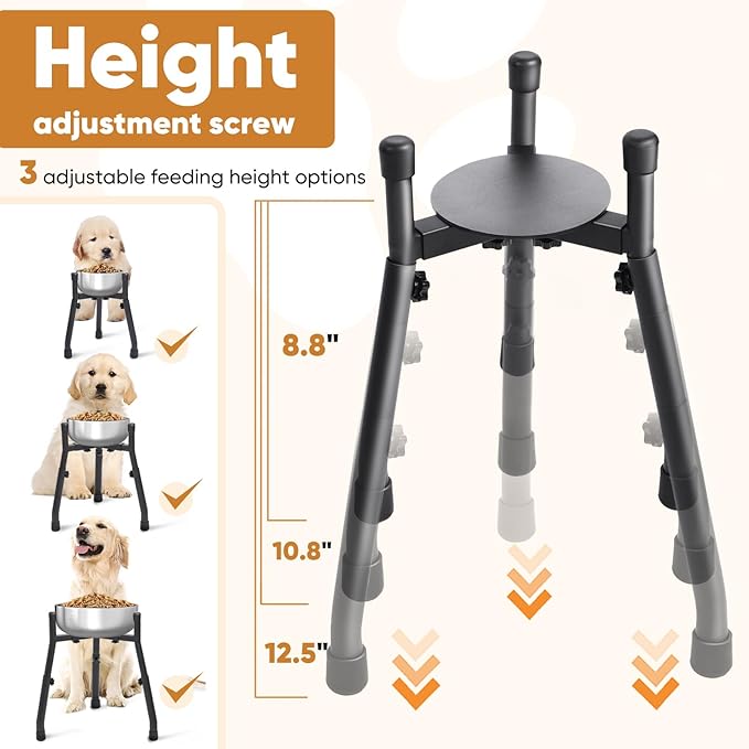Elevated Dog Bowls, Adjustable Metal Raised Dog Bowl Stand For Medium & Large Dogs, Raised Dog Bowl,Dog Bowl Stand,Dog Food Bowl Stand,Adjustable Wide 6.3"-10.2",3 Height Adjustment(Bowl Not Included) (W 6.3"-10.2", H 8.8'',10.8",12.5", 1 PACK)