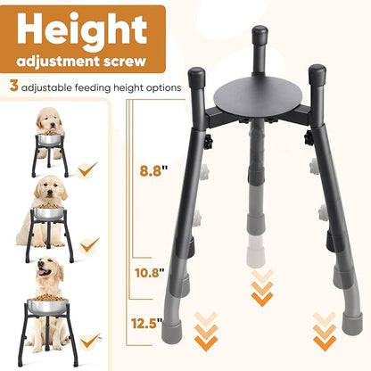 Elevated Dog Bowls [ 2 Pack ], Adjustable Metal Raised Raised Dog Bowl Stand for Medium & Large Dogs, Adjustable Wide 6.3"-10.2",3 Height Adjustment(Bowl Not Included)