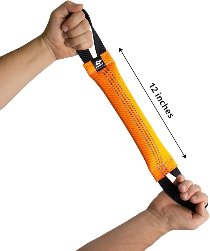 Bungee Dog Bite Tug Toy with 2 Strong Handles - Made of Durable & Tear-Resistant Fire Hose - Perfect for Tug of War, Fetch & Puppy K9 Training - Ideal Pull Toy for Medium to Large Dogs, Orange