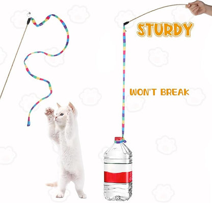 3 PCS Interactive Cat Rainbow Wand Toys, Interactive Cat Teaser Wand Toys for Indoor Cats and Kitten Extended Colorful Cats String Toy with Bells Teaser Wands String for Kitten Kitty Exercise Keep Fit