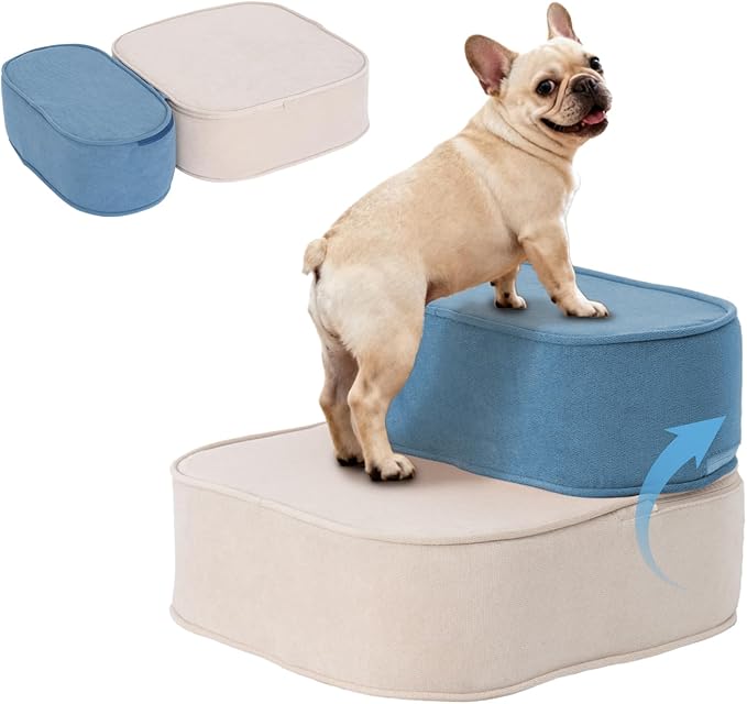 Dog Stairs for Small Dogs 11.8" H,2 in 1 Dog Steps for High Bed Couch 2-Step Pet Stairs for Dogs to Get On Bed,High Density Foam Non-Slip Pet Ramp for Puppy Older Cat