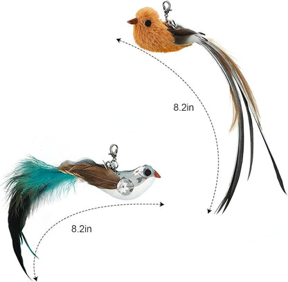 Cat Wand Toy, Cat Feather Toys Replacements, Cat Teaser Refills Toys Attachments Natural Feather Worms Refills with Bells for Indoor Cat Interactive Toys Exercise Playing (Bird)