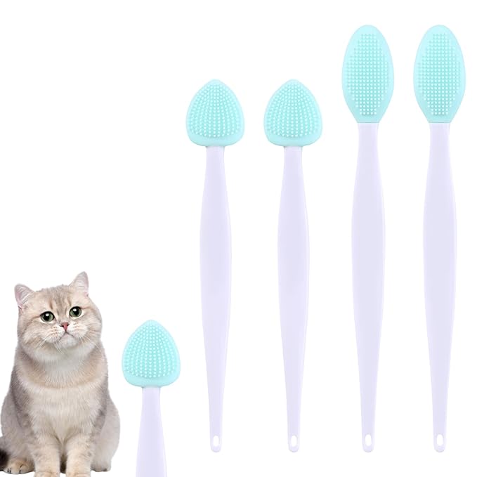 4Pcs Cat Acne Brush Set, Chin Treatment, Black Seed Exfoliating Brush, Dual Sided Silicone Brush for Chin Acne and Blackhead Exfoliation