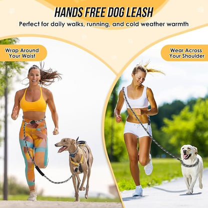 Lukovee Hands Free Dog Leash, 10FT Adjustable Training Lead 1/2 Inch Nylon Heavy Duty Lead No Pull for Large Medium Dogs, Tangle Free Reflective Waist-Leash for Walking Running, Black&Gray