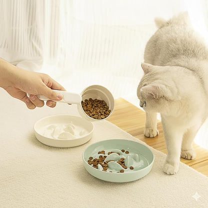 Anti-Bloat Ceramic Slow Feeder Bowl - Fish Pool Design Interactive Puzzle Feeder for Cats & Small Dogs, Food-Safe Porcelain Healthy Eating Dish (Green-Ceramic)