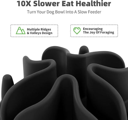 Jaoul Slow Feeder Dog Bowls Insert, Puzzle Slow Feeder Insert with 51 Octopus Suction Cups for Medium Large Size Dog Food Bowl Over 6.5" Wide (Black)