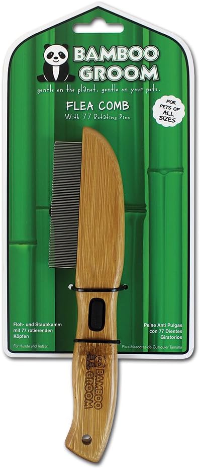 Alcott Bamboo Groom Flea Comb with 77 Rotating Pins for Pets