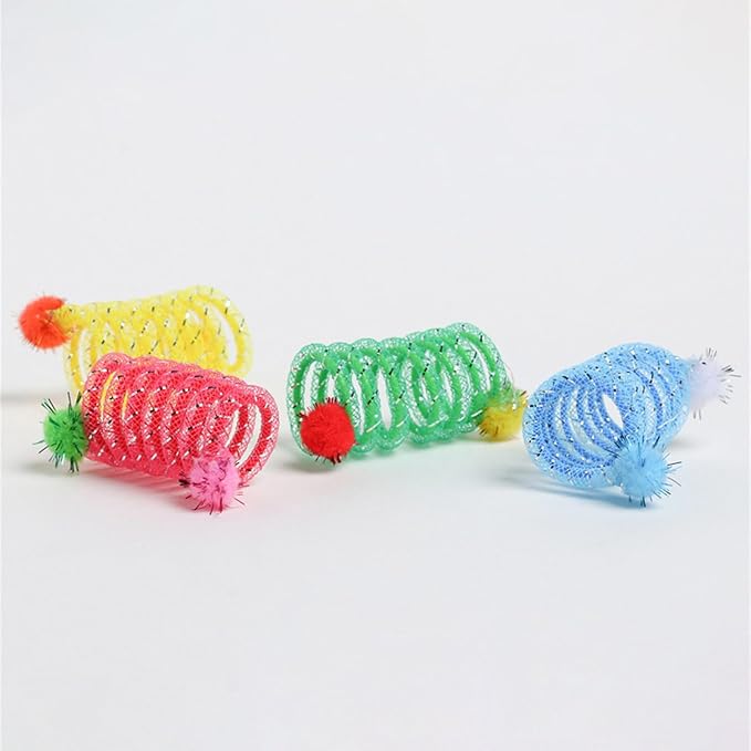 2Pcs Colorful Coils Spring with Plush Ball Cats Chew Toy for Indoor and Outdoor Play Stimulating Curiosity and