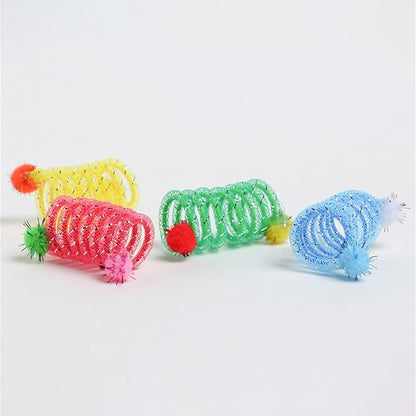 2Pcs Colorful Coils Spring with Plush Ball Cats Chew Toy for Indoor and Outdoor Play Stimulating Curiosity and