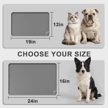ESTHELLO Waterproof Pet Feeding Mats - Advanced Silicone Dog Food Mat Easy to Clean for Dog & Cat Bowls, 19''X12'' Premium Gray