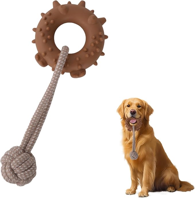 Dog Rope Toy for Medium and Small Dogs Interactive Puppy Toys Tug of War Rope Tether Tug Outdoor Dog Toy 1 Knot Puppy Teething Chew Cotton with PVC Doughnut (Coffe)