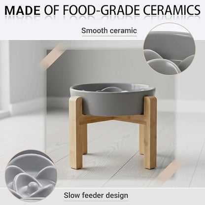 Petygooing 8.66 in Dog Bowl Ceramic Slow Feeder for Medium Large Dogs,Elevated/Raised Slow Feeding Dog Food Water Dish Heavy Weighted,Puzzle Eating Bowl Modern Maze (Gray, 8.66in)