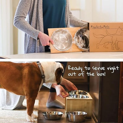 Pawfect Pets Elevated Dog Bowl Stand- 7" Raised Pet Feeder for Medium Dogs with Four Stainless Steel Bowls.