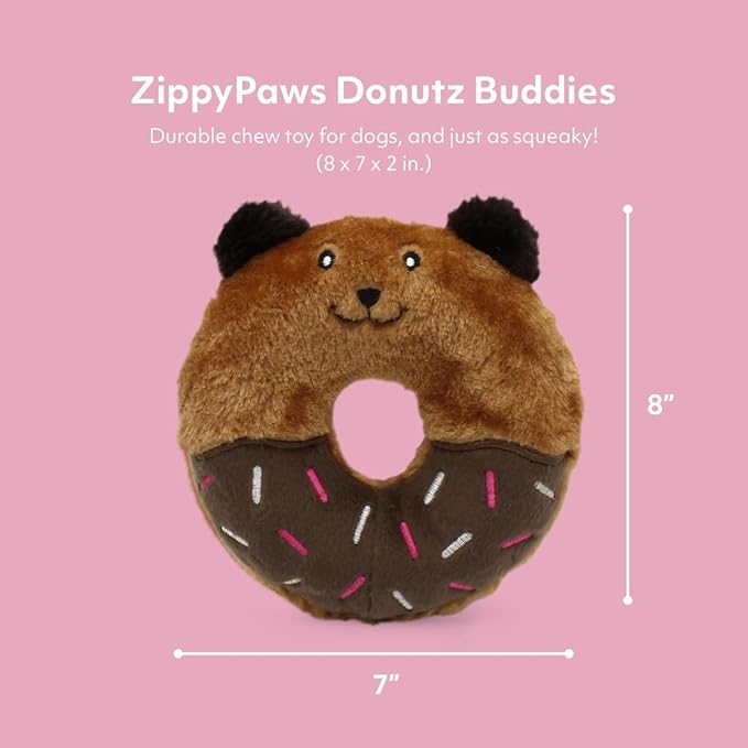 ZippyPaws Donutz Buddies Interactive Pet Toys - Donut Dog Hide and Seek Toy, Puppy Toys, Colorful Squeaky Dog Toys, Bear, Original, (ZP1032)