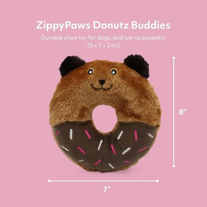 ZippyPaws Donutz Buddies Interactive Pet Toys - Donut Dog Hide and Seek Toy, Puppy Toys, Colorful Squeaky Dog Toys, Bear, Original, (ZP1032)