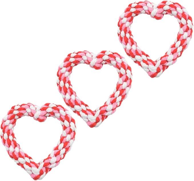 3PCS Valentine's Day Dog Rope Toys Heart Shaped Durable Chew Toy for Small to Medium Dogs