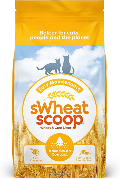 sWheat Scoop Natural Wheat & Corn Cat Litter, Easy Maintenance, Absorbs on Contact with Plant-Based Odor Control, 28 Pound Bag
