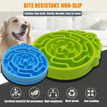 Slow Feeder Dog & Cat Bowl - Interactive Maze Puzzle Dish for Healthy Digestion, Anti-Gulping Food Grade Feeder(Green)