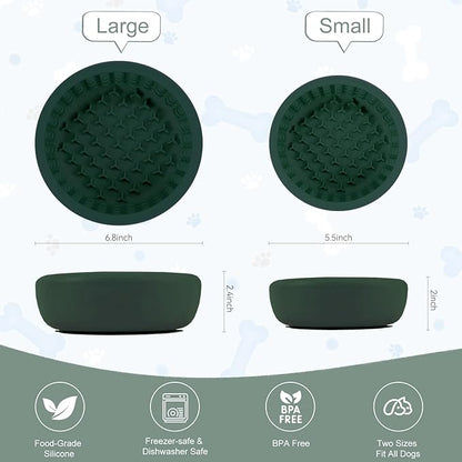 Dog Lick Bowl, Anxiety Relief Slow Feeder Lick Mat for Dogs, Non-Slip Freeze Licking Bowls Enrichment Puzzle Pet Feeding Treat Dispenser for Distraction, Silicone Lick Pads for All Dogs (Green, Large)