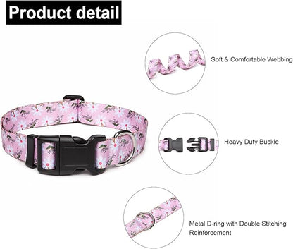 Mercano Adjustable Dog Collar - Special Design Patterns, Soft Nylon Comfortable Durable Pet Collar for Small Medium Large Dogs (XS, Pink White Flower)