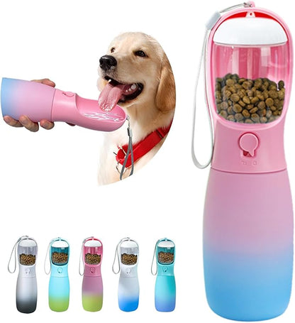 Dog Water Bottle with Food Container, 19Oz Large Capacity Portable Dog Water Bowl Dispenser, Food Grade New Puppy Essentials & Chihuahua Dog Accessories for Hiking Walking Traveling