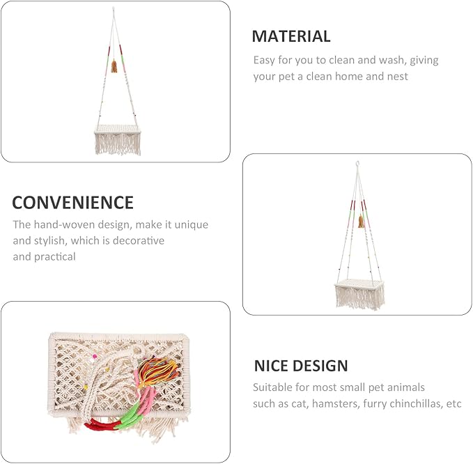 Hanging Cat Hammock Bed Macrame Pet Cat Bed with Tassel Decorative Kitten Swing