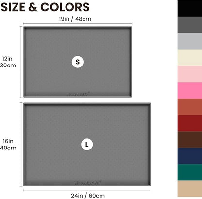 VIVAGLORY Dog Bowl Mat Grippymat Pet Food Mat, Waterproof Washable Nonslip Silicone for Pet & Cat, Food and Water Placemat with Lip & Raised Edges for Indoor Floor, L, Grey