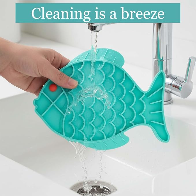 1Pack Slow Feeder Cat Bowls – Fish-Shaped Silicone Puzzle Feeders for Healthy Eating, Boredom & Anxiety Relief, Lick Treat Mat for Cats & Dogs (Blue)